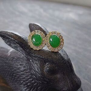 Vtg faux serpentine & rhinestone oval studs